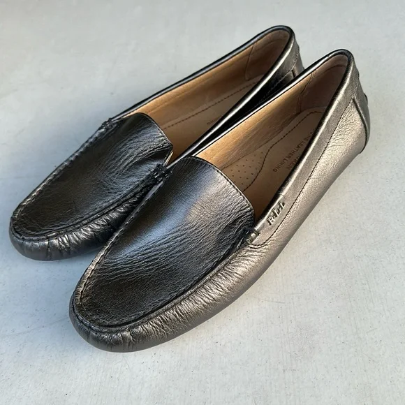 Ralph Lauren Silver Slip-On Loafers Ralph Lauren Collection Metallic Grey Leather Slip On  main image 2